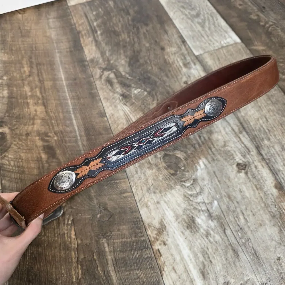 Wrangler Western Leather Belt Concho Southwest Brown Cowboy Size 44
